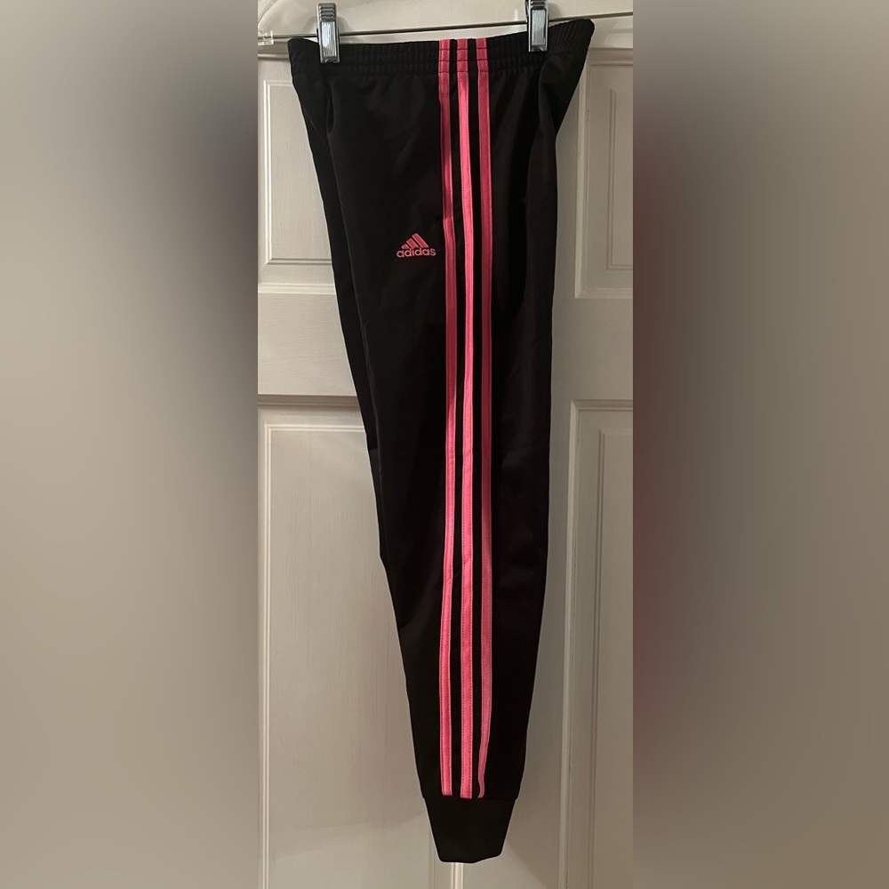 Adidas girls joggers black with pink triple stripe size 6x - Picture 2 of 5